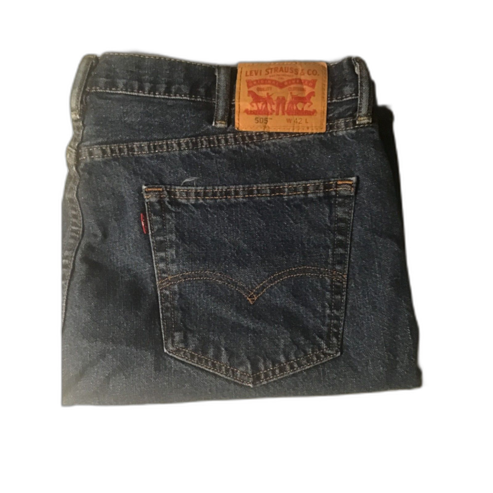 Levi's 505 Regular Fit Men's Dark Wash Straight Leg Jeans Size 42x32 Indigo